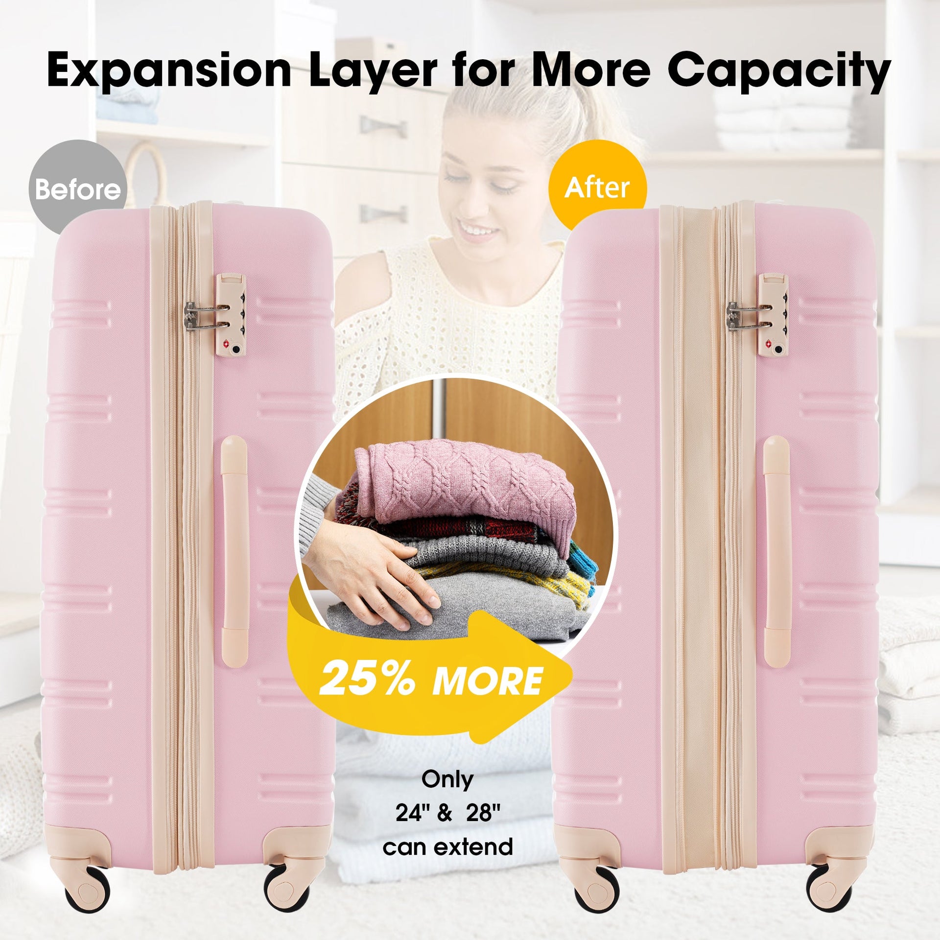 Hardshell Luggage Sets 4 pcs + Bag Spinner Suitcase with TSA Lock Lightweight-16'+20'+24'+28' Luggages