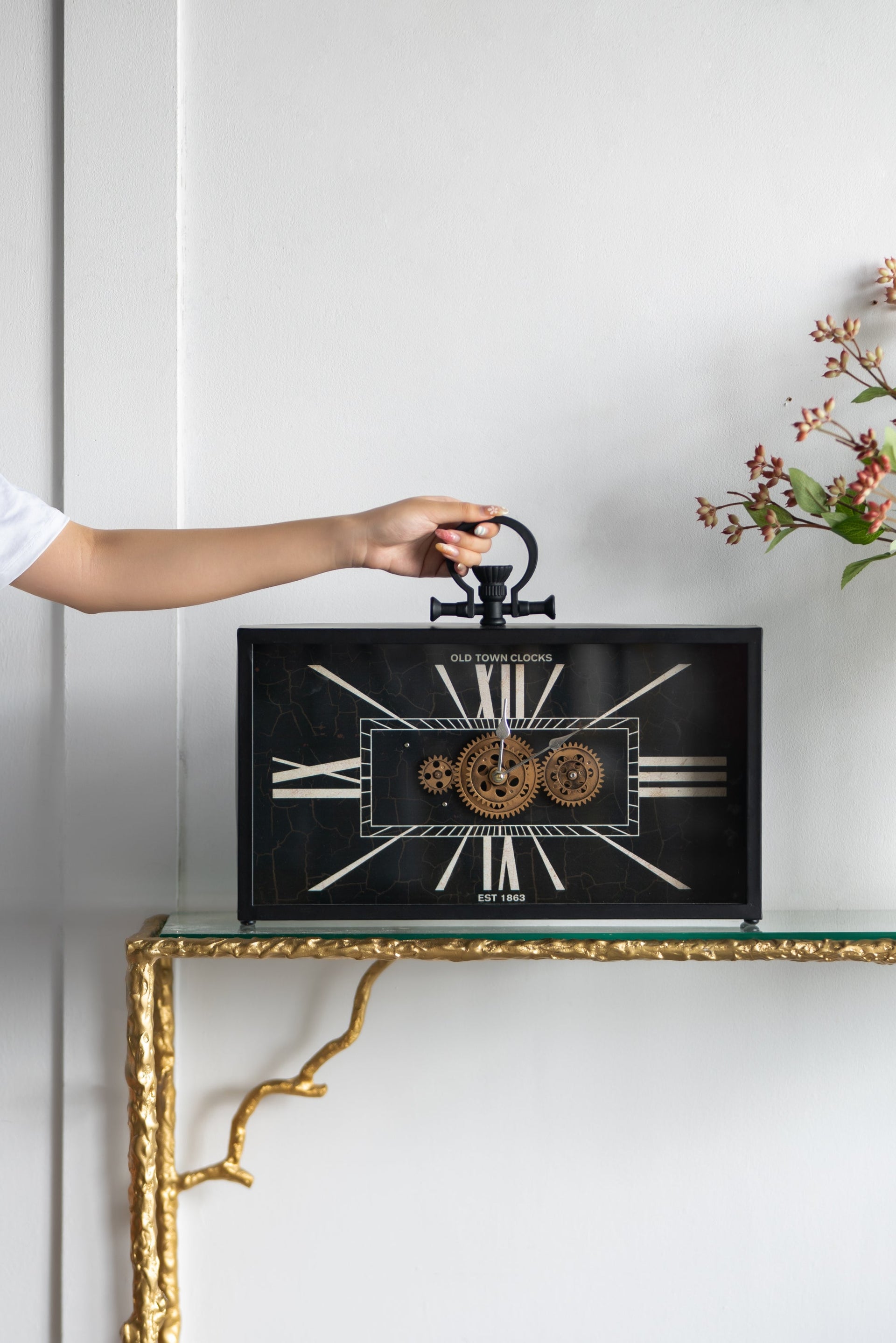 17.5x3x13' Decorative Black and Gold Gear Table Clock