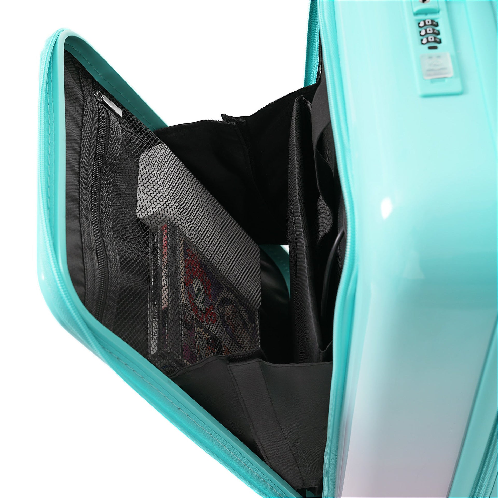 Luggage Set of 3, 20, 24, 28inch with USB Port, 20, 24inch with front opening design Airline Certified Carry on Luggage with Cup Holder, ABS+PC Hard Shell Luggage with Spinner Wheels, light blue