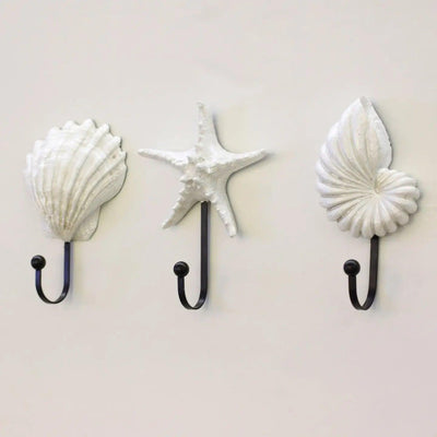 Coastal Seashell & Starfish Wall Hooks – Set of 3