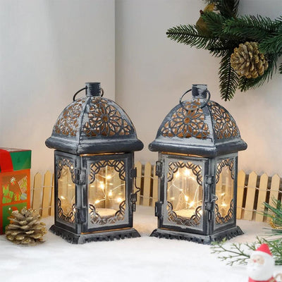 Set of 2 8āH Battery Operated Lanterns (Grey)