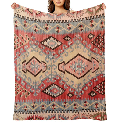 Vintage Anatolian Kilim 1970`s Versatility Throw Blanket