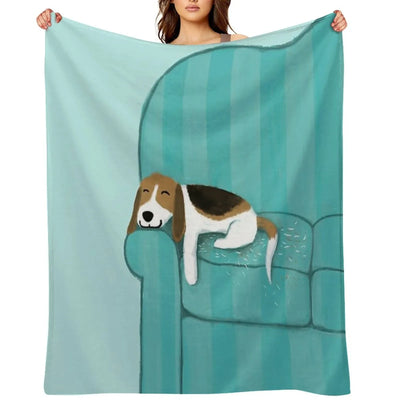 Happy Couch Dog Cute Beagle Throw Blanket