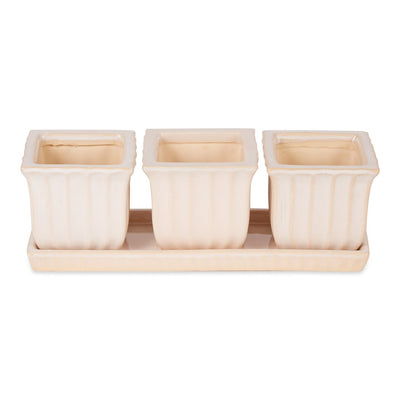 WHITE SQUARE CERAMIC SMALL PLANTER SET OF 3