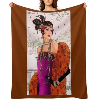 FLAPPER in PURPLE Vintage 1925 Art Deco Print Throw Blanket