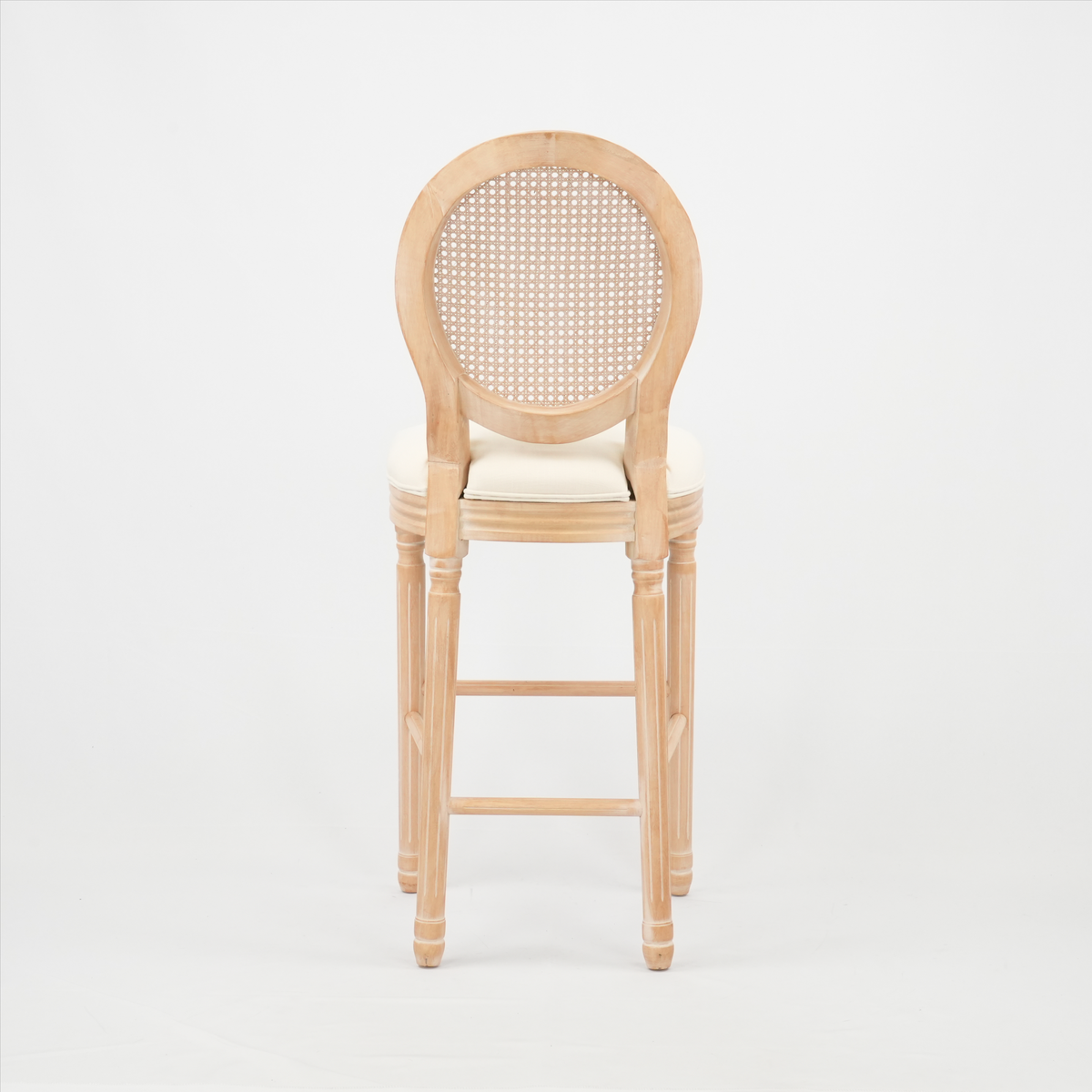 Hengming French Country Wooden Barstools Rattan Back With Upholstered Seating , Beige and Natural