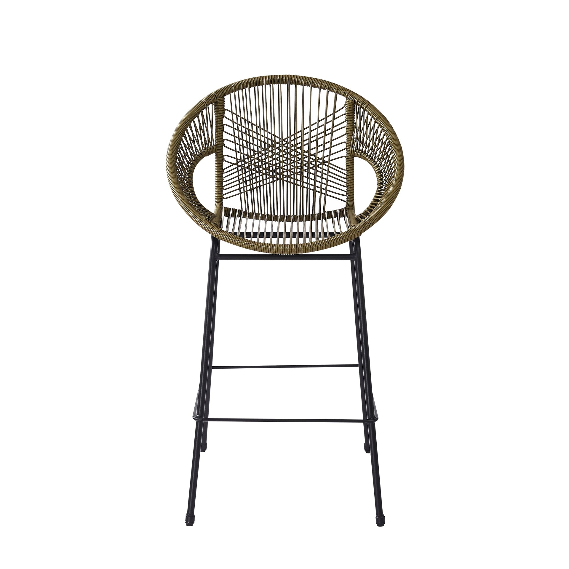 Ferrara Outdoor Patio Green Faux Wicker Barstool Set with Ergonomic Design and Durable PE Material