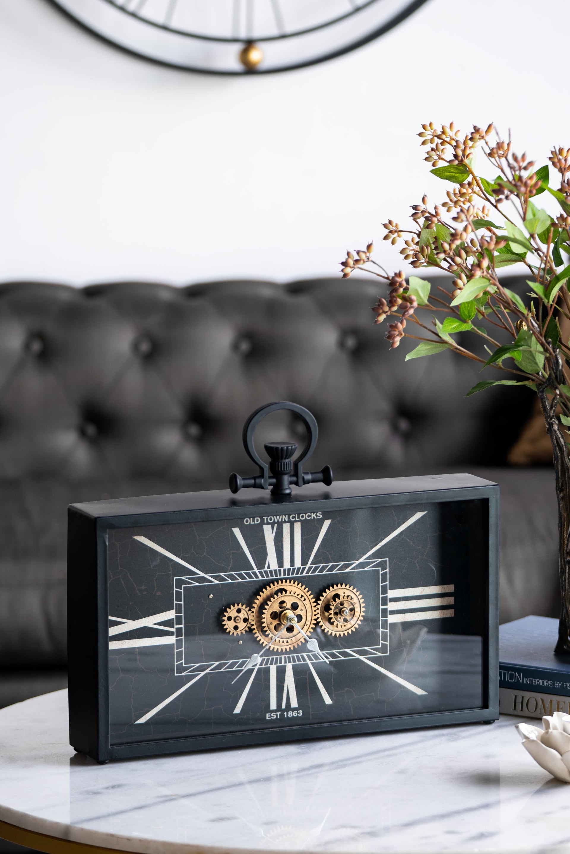 17.5x3x13' Decorative Black and Gold Gear Table Clock