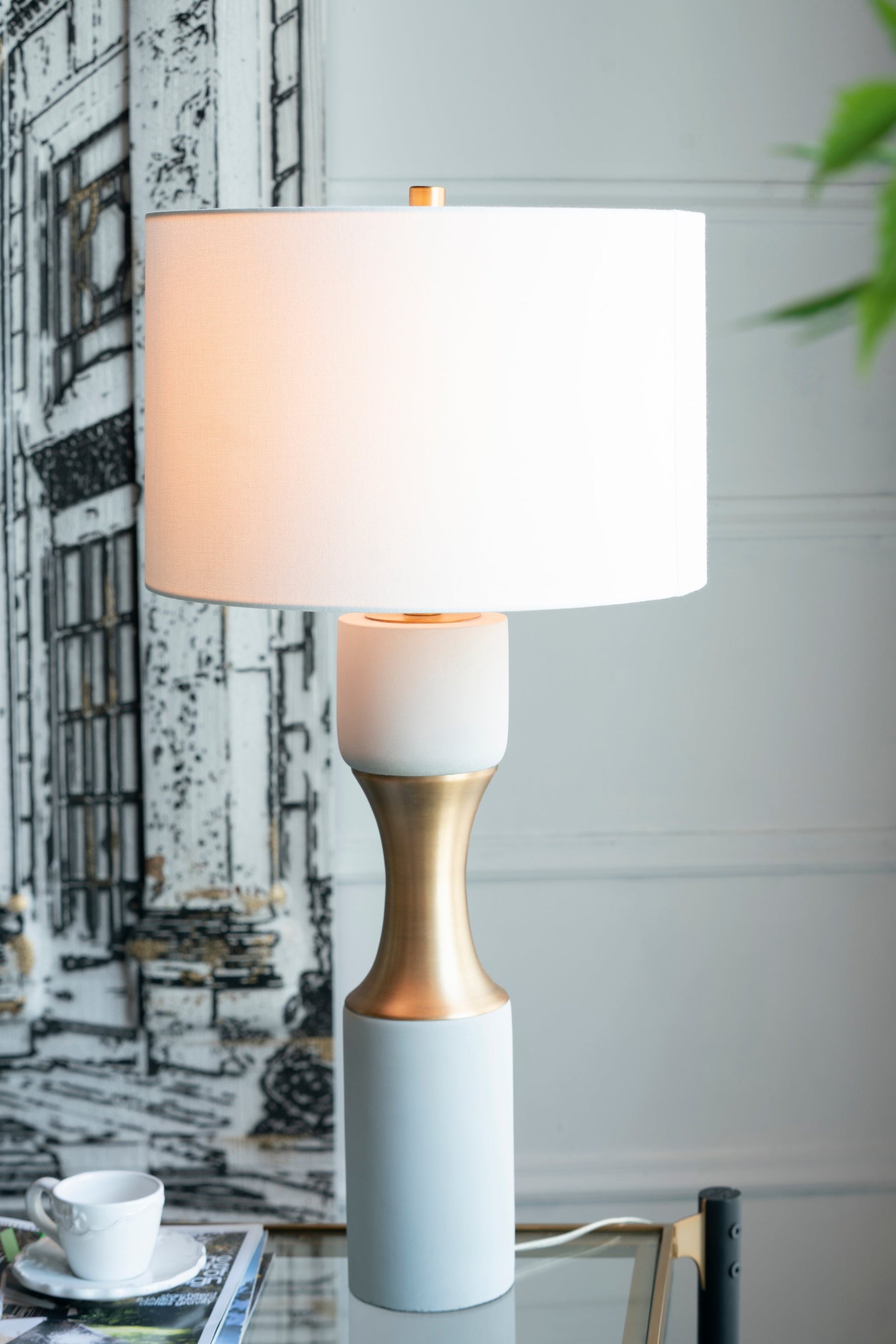 15x15x30' Cement With Metal Table Lamp