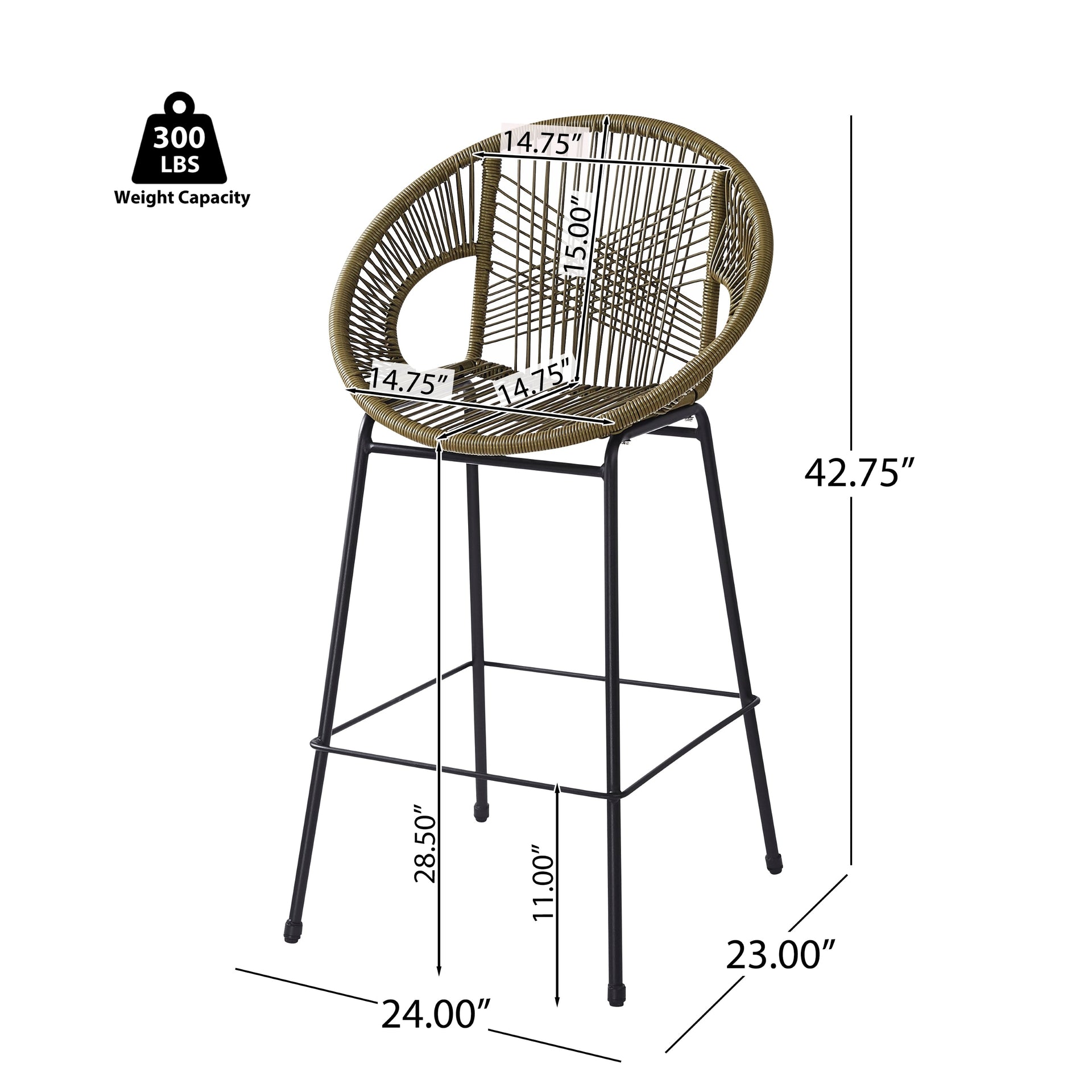 Ferrara Outdoor Patio Green Faux Wicker Barstool Set with Ergonomic Design and Durable PE Material