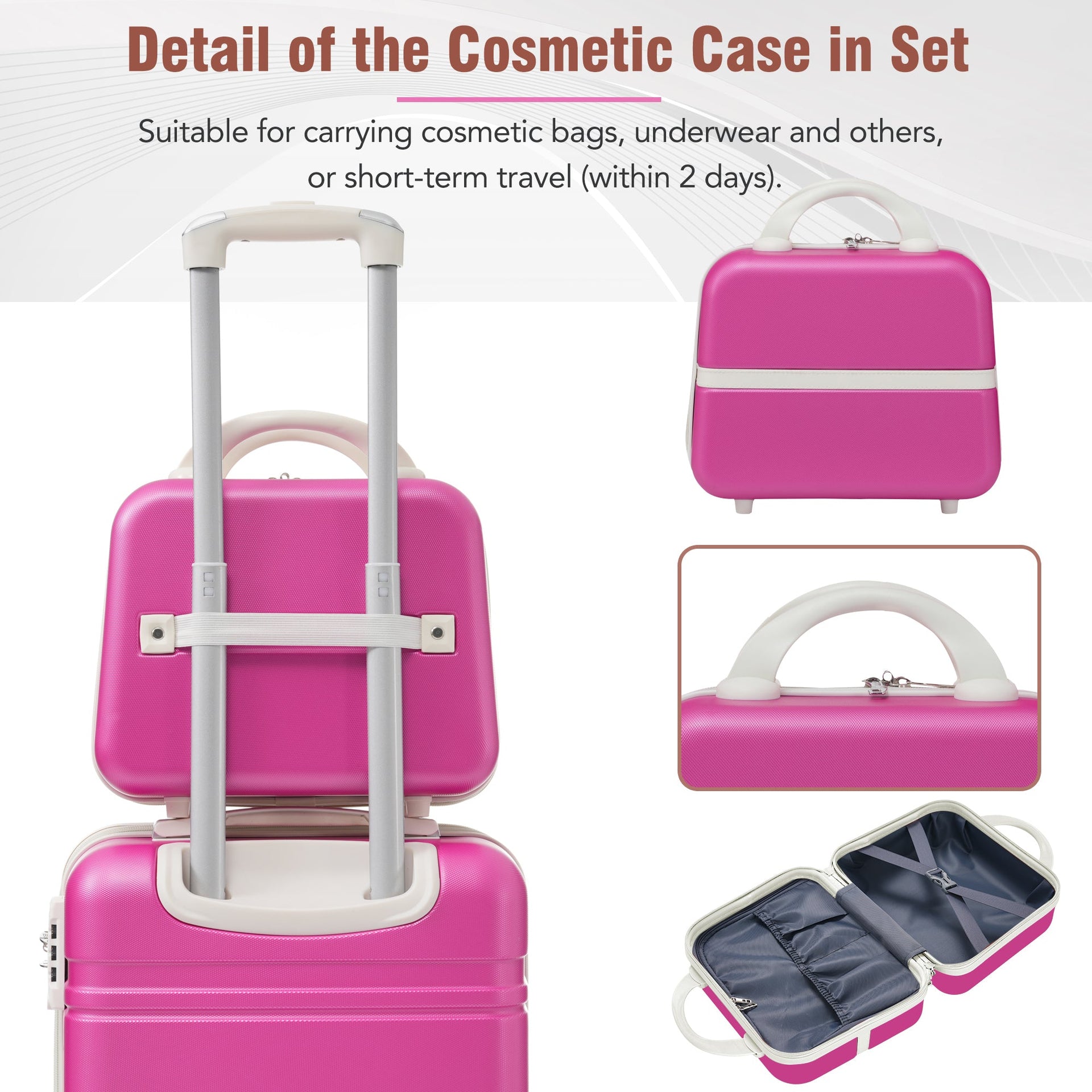 Hardshell Luggage Sets 3 Pieces 20'+28' Luggages and Cosmetic Case Spinner Suitcase with TSA Lock Lightweight,Pink