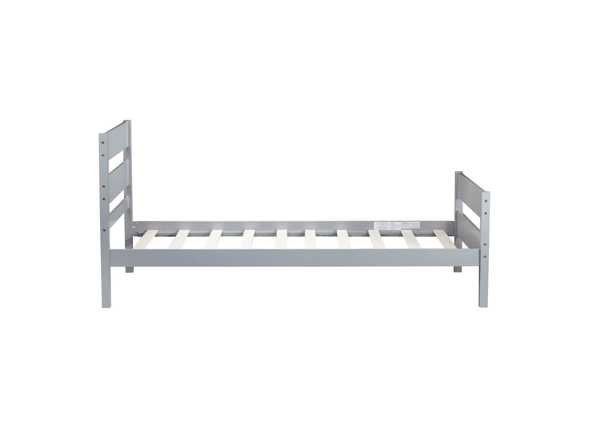 Twin Bed with Headboard and Footboard,Rubber Wood Bed,Grey