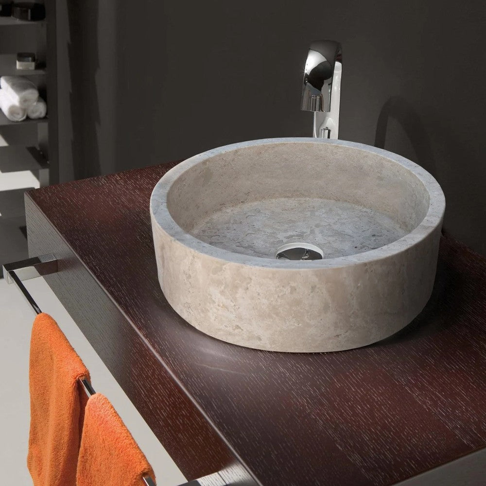 Natural Stone Beige Travertine Vessel Sink Honed (D)16