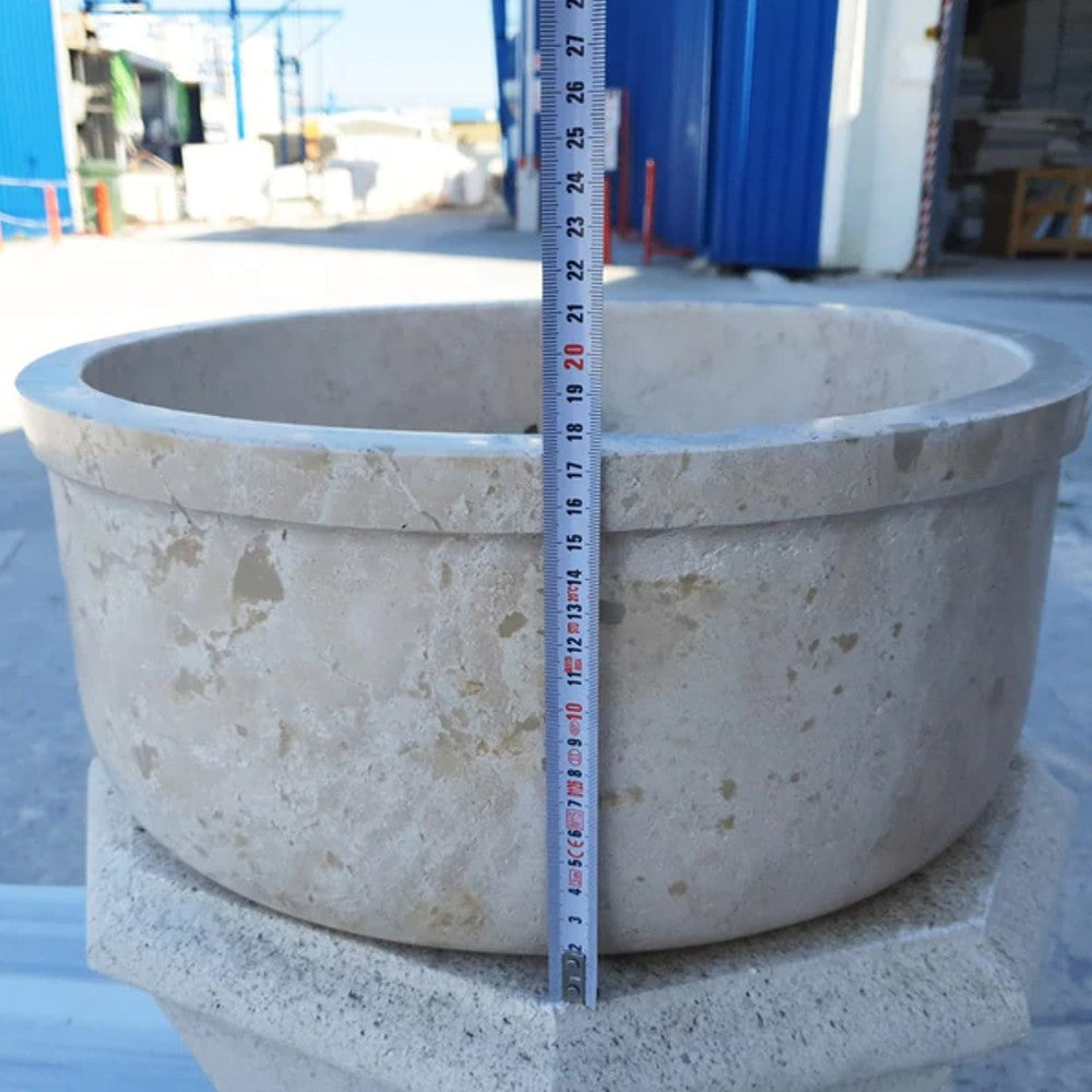 Natural Stone Beige Travertine Self-Rimming Drop-in Vessel Sink Polished (D)16