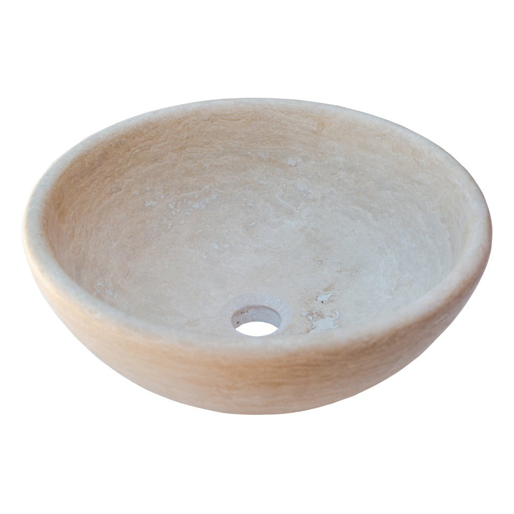 Beige Travertine Natural Stone Vessel Sink Honed and Filled (D)16