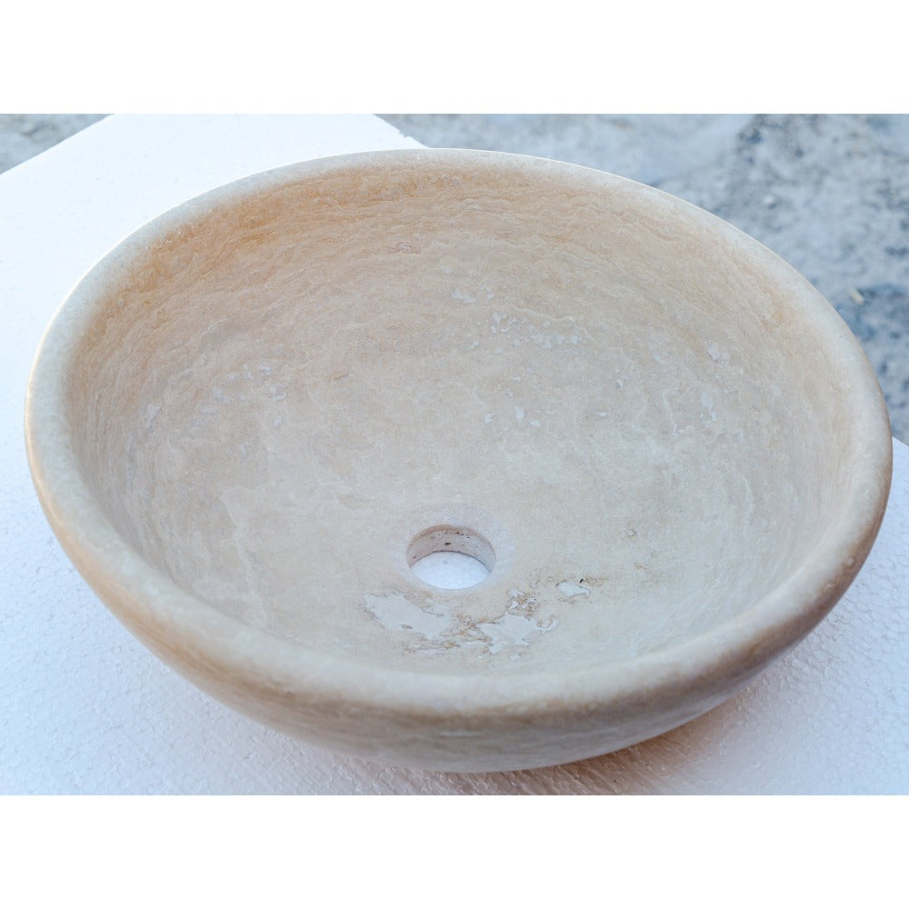 Beige Travertine Natural Stone Vessel Sink Honed and Filled (D)16