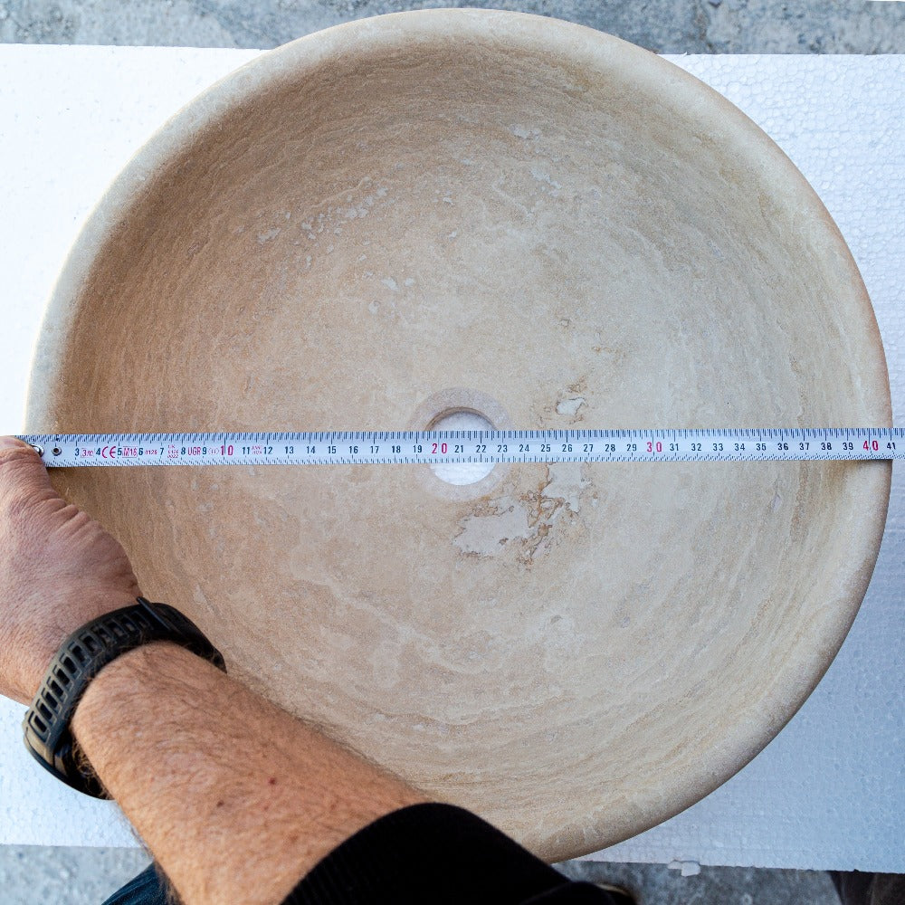 Beige Travertine Natural Stone Vessel Sink Honed and Filled (D)16