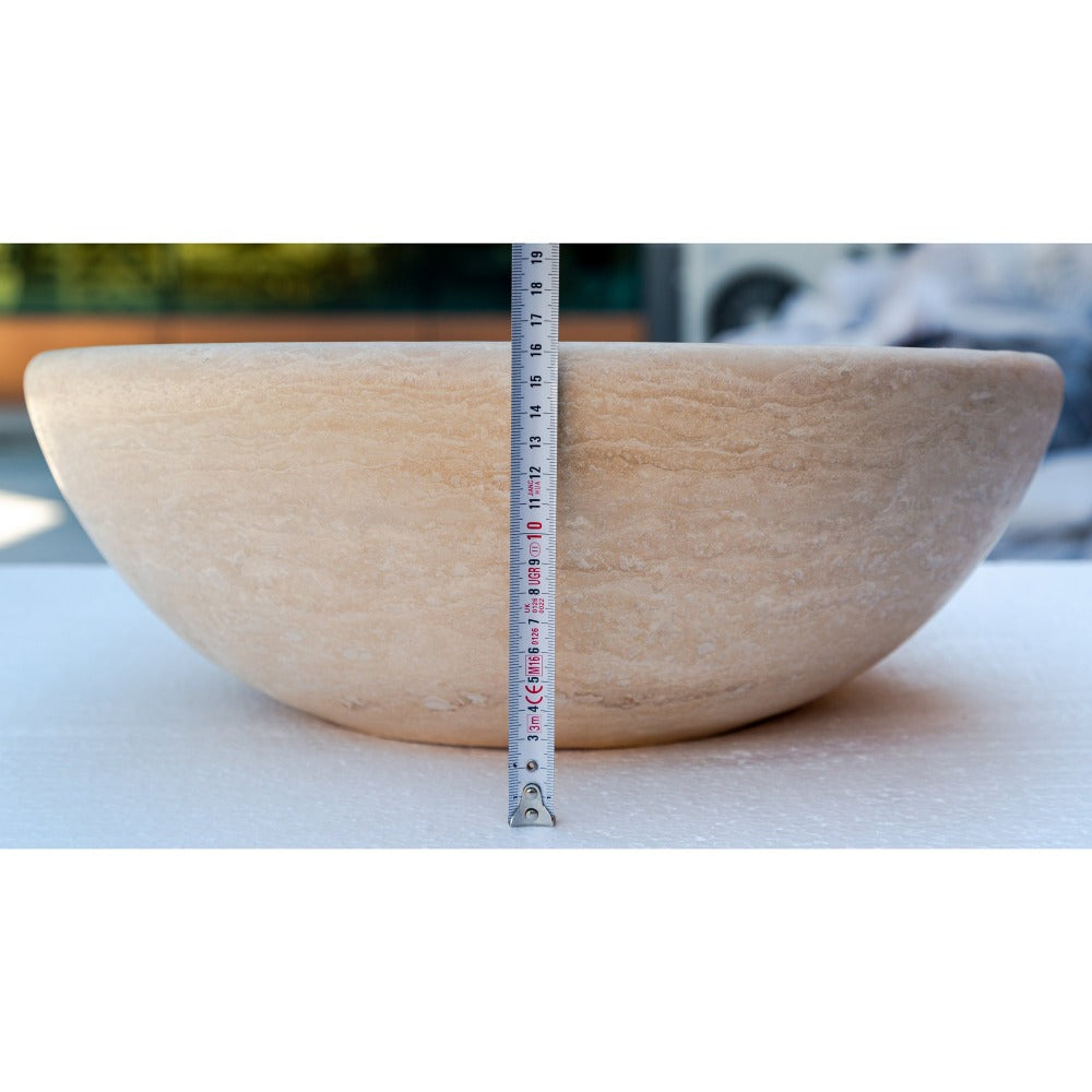 Beige Travertine Natural Stone Vessel Sink Honed and Filled (D)16