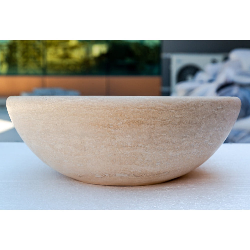Beige Travertine Natural Stone Vessel Sink Honed and Filled (D)16