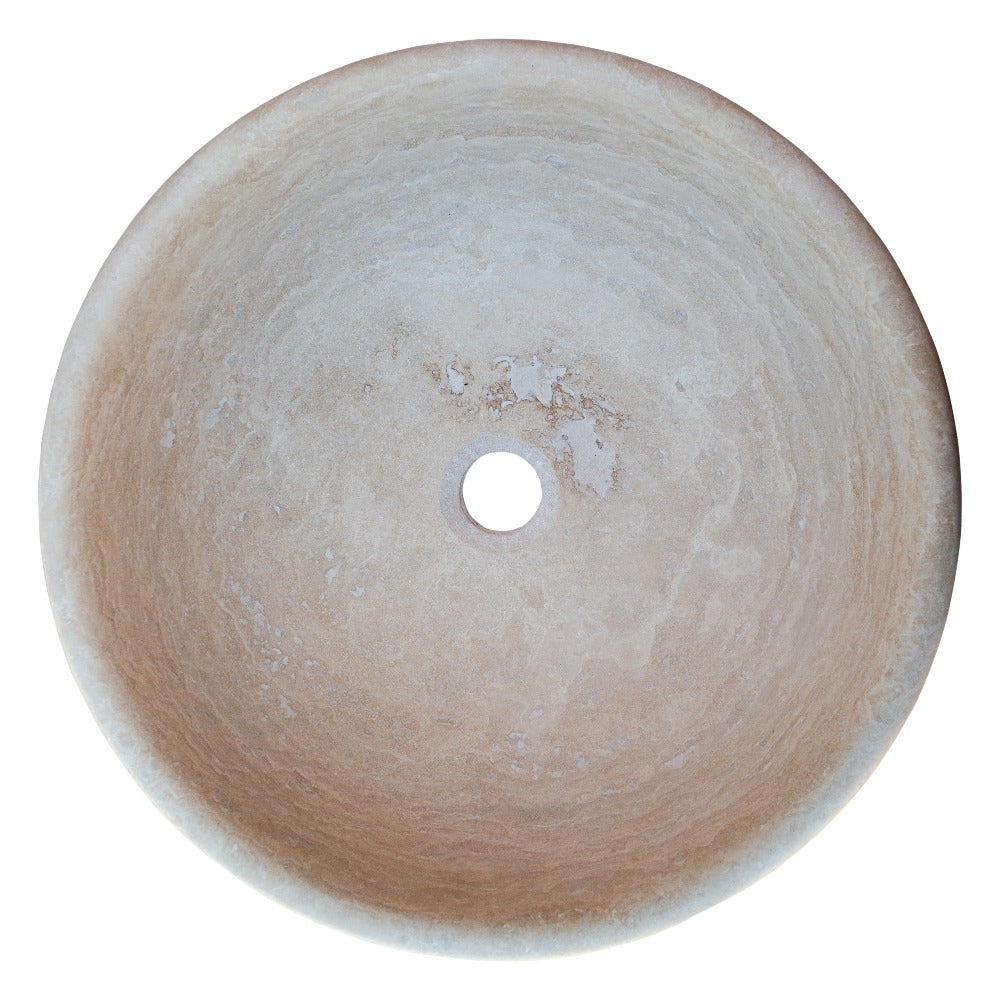 Beige Travertine Natural Stone Vessel Sink Honed and Filled (D)16