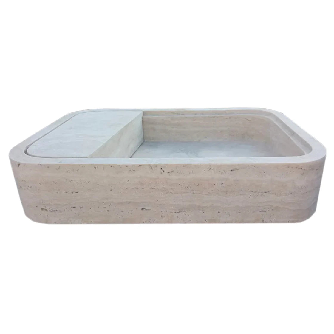 Beige Travertine Rectangular Wall-mount Bathroom Sink Hidden Drain (W)16