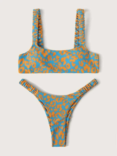 Bikini Women Orange Leopard Push Up Padded Thong Swimsuit Female Cut Out Bathing Suit Swimwear Padded Push up Thong Bikini Sets Swimsuits for Women