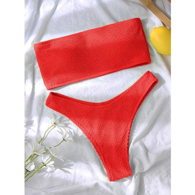 Bikinis Swimsuit Women Push Up Bikini Set Female Swimwear Women's Strapless Solid Color 2 Pieces Bathing Suit Swimsuit Swimsuits Off Shoulder High Waist Bathing Suit High Cut Swimwear For Summer