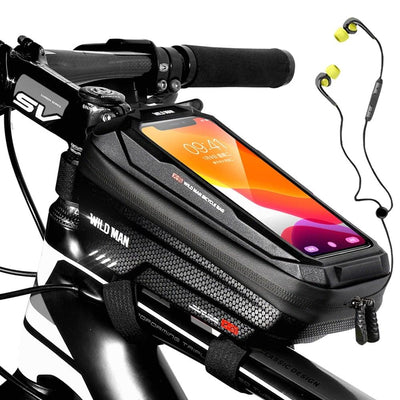 Black Bike Bag Frame Front Top Tube Cycling Bag Waterproof Phone Case Touchscreen Bag Pack Bicycle Accessories Bike Bicycle Bag Waterproof Bike Phone Mount Bag Front Frame Top Tube Handlebar Bag Touch Screen Holder Case For Cell Phones 6.6in