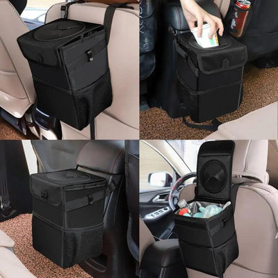 Black Car Trash Can Hanging Seat Back Bag Multi-functional Waterproof Folding Easy Storage Box For Cars