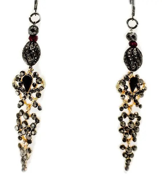 Black Diamonds and Ruby Dangling Earrings
