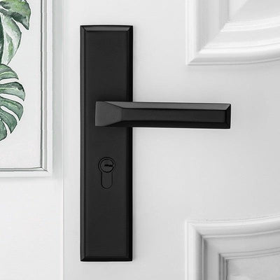 Black Interior Door Handle Door Lock for Bedroom White Plate Interior Door Lock For Bathroom Door Lever Bed And Bath Privacy Lock Contemporary Slim Square Design For Home Bedroom Bathroom In Iron Black
