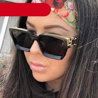 Black Vintage Design Sunglasses Luxury Design Stylish Classic Sunglasses For Women Fashionable Trending Rectangle Shape Sunglasses For Ladies Summer UV400 Shades For Female