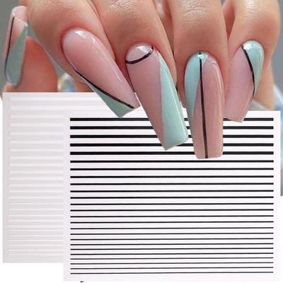 Black White 3D Nail Stickers Metal Gold Silver Geometric Tassel Strip Line Adhesive Transfer Decals Nail Art Design Gold Silver Metal Nail Sticker Metallic Curve Strip Line Nail Decal Self-Adhesive 3D Wave Design Nail Tips Decorations Manicure for Women
