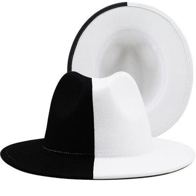 Black White Modern Unisex Fedora Hat Women Unisex Wide Brim Party Cowboy Cap Men Gentleman Wedding Hat Two Colors Fedora Hat Solid Color Wide Brim Winter Autumn Hat
