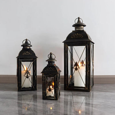 Set of 3- 19'' High Decorative Hanging Lantern (Black) 13.5'' & 9.5''
