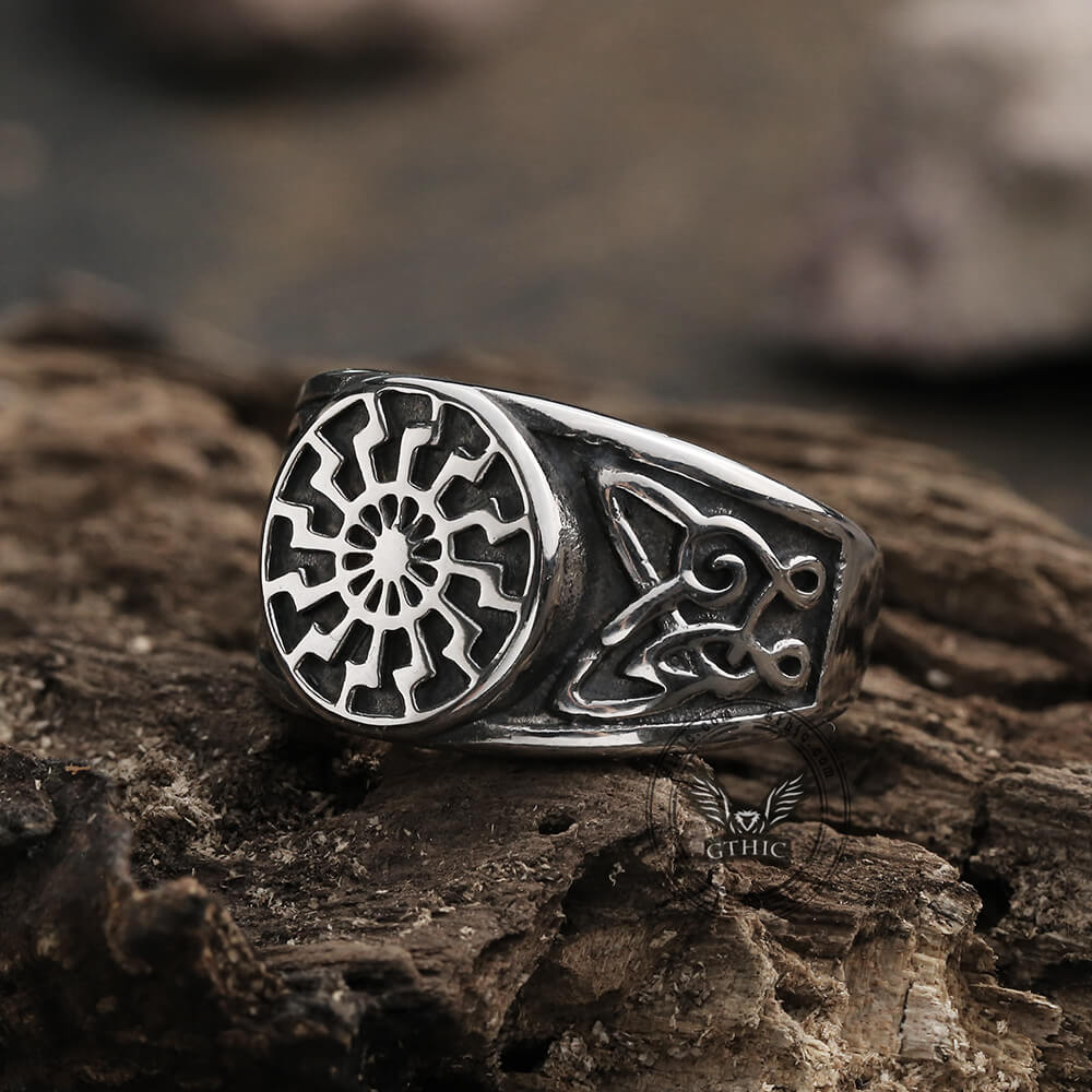 Black Sun Celtic Knot Stainless Steel Ring
