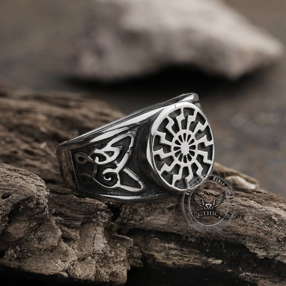 Black Sun Celtic Knot Stainless Steel Ring