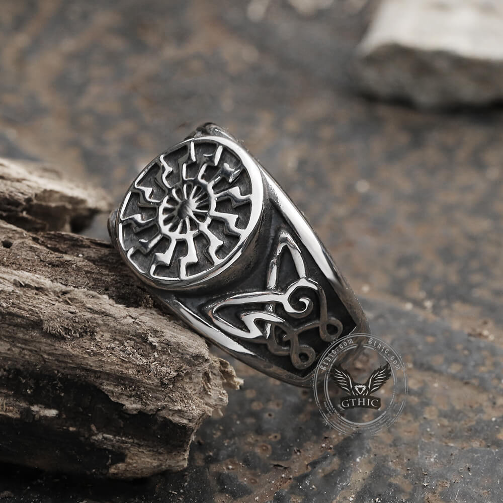 Black Sun Celtic Knot Stainless Steel Ring