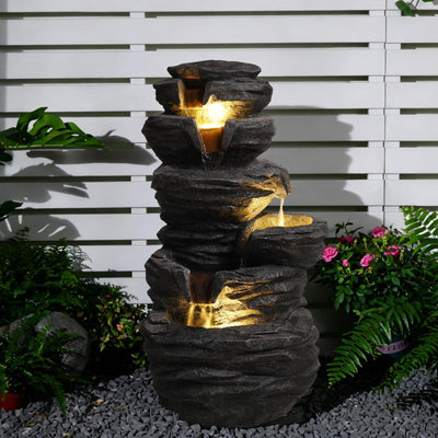 Resin Stacked Rock Fountain Outdoor with LED Lights