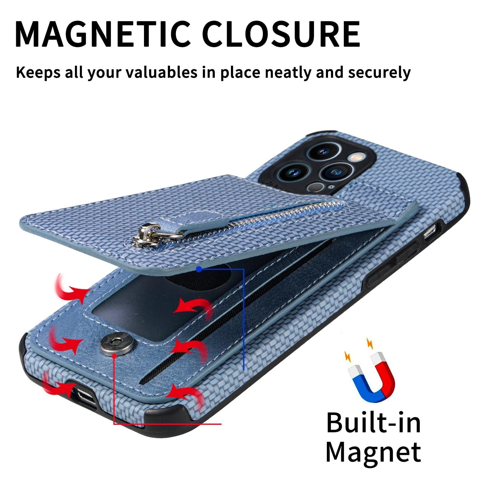 Blue Cards Wallet Leather Phone Case For Iphone 14 Plus 13 12 Mini 11 Pro Max X Xs Xr Men Luxury Business Purse Card Holder Cover Phone Case With Card Sleeve Men Phone Case