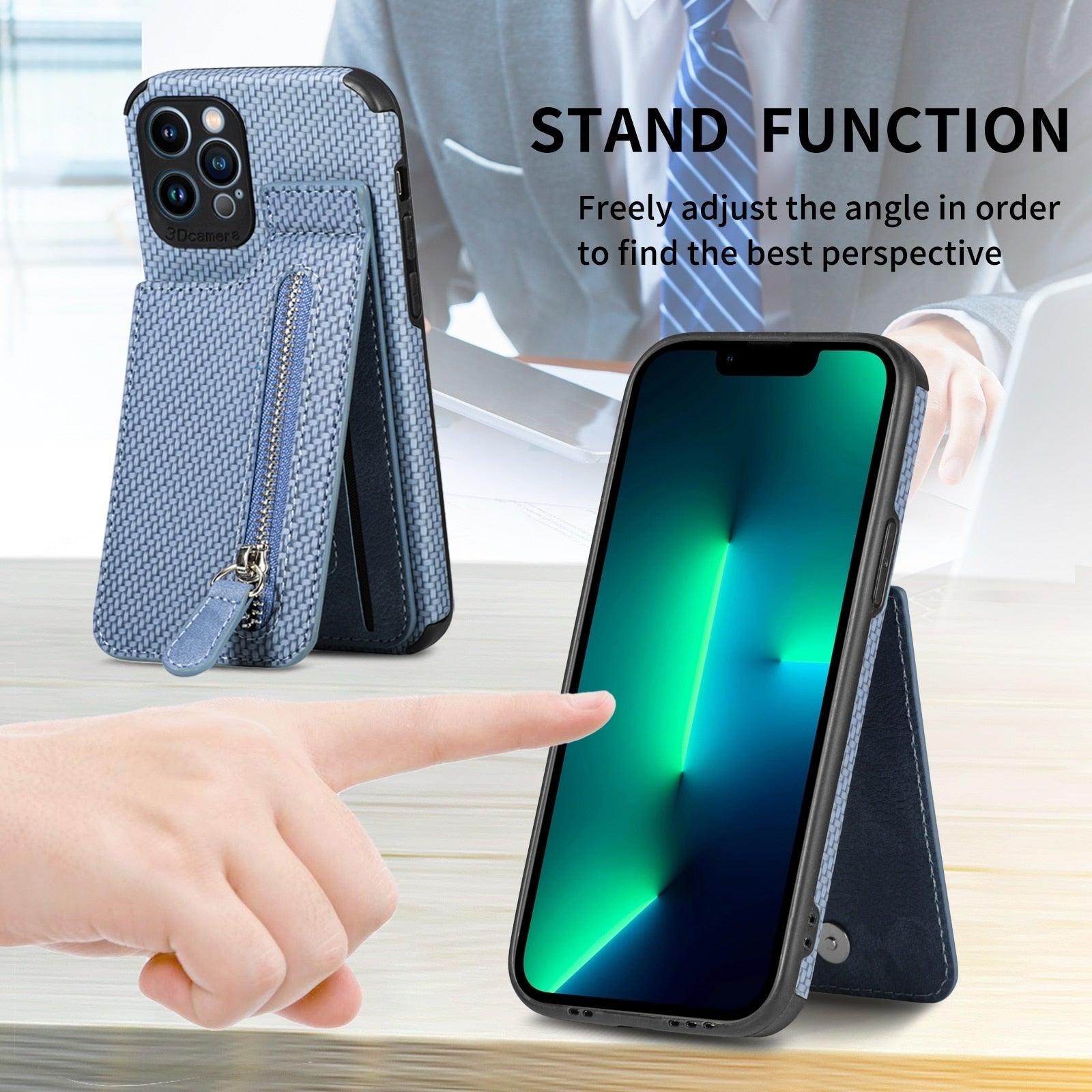 Blue Cards Wallet Leather Phone Case For Iphone 14 Plus 13 12 Mini 11 Pro Max X Xs Xr Men Luxury Business Purse Card Holder Cover Phone Case With Card Sleeve Men Phone Case
