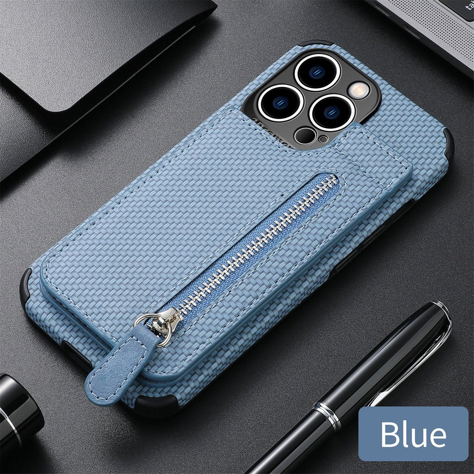 Blue Cards Wallet Leather Phone Case For Iphone 14 Plus 13 12 Mini 11 Pro Max X Xs Xr Men Luxury Business Purse Card Holder Cover Phone Case With Card Sleeve Men Phone Case