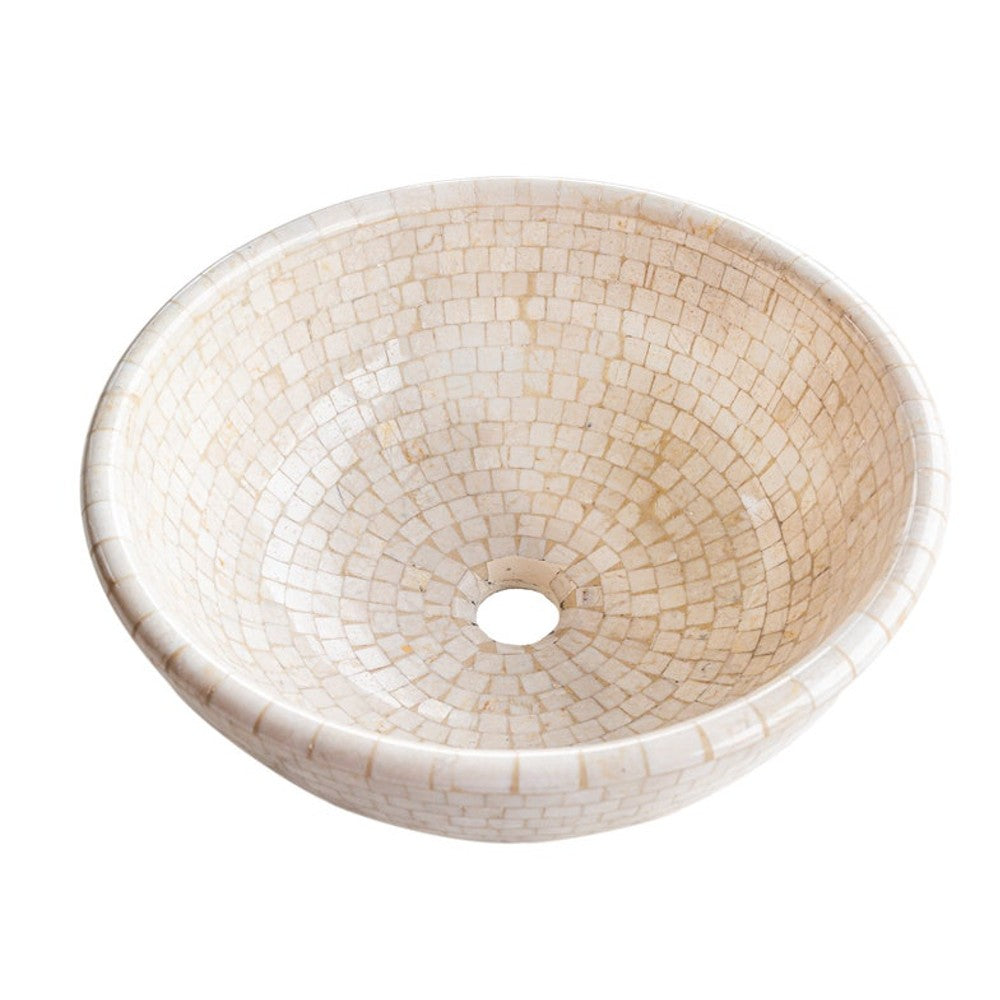 Botticino Marble Natural Stone Round Vessel Sink (D)16