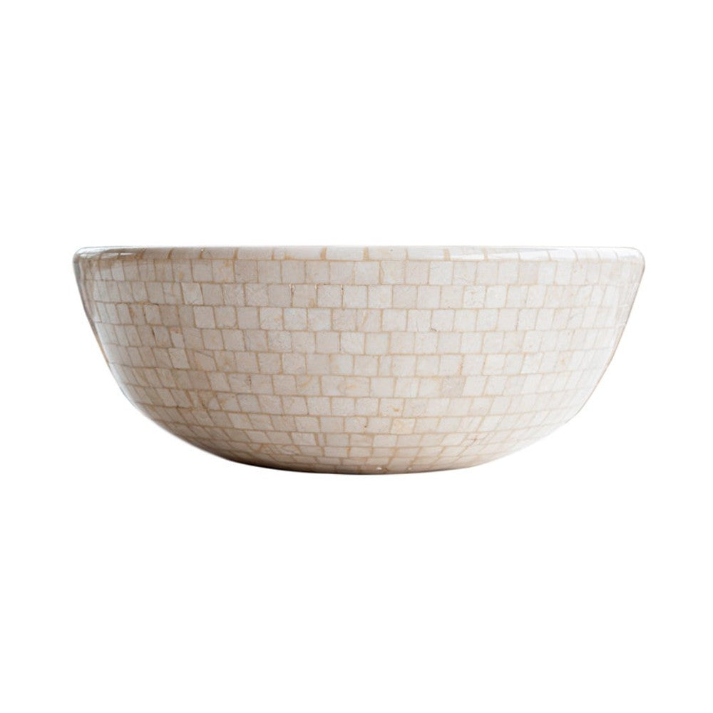 Botticino Marble Natural Stone Round Vessel Sink (D)16