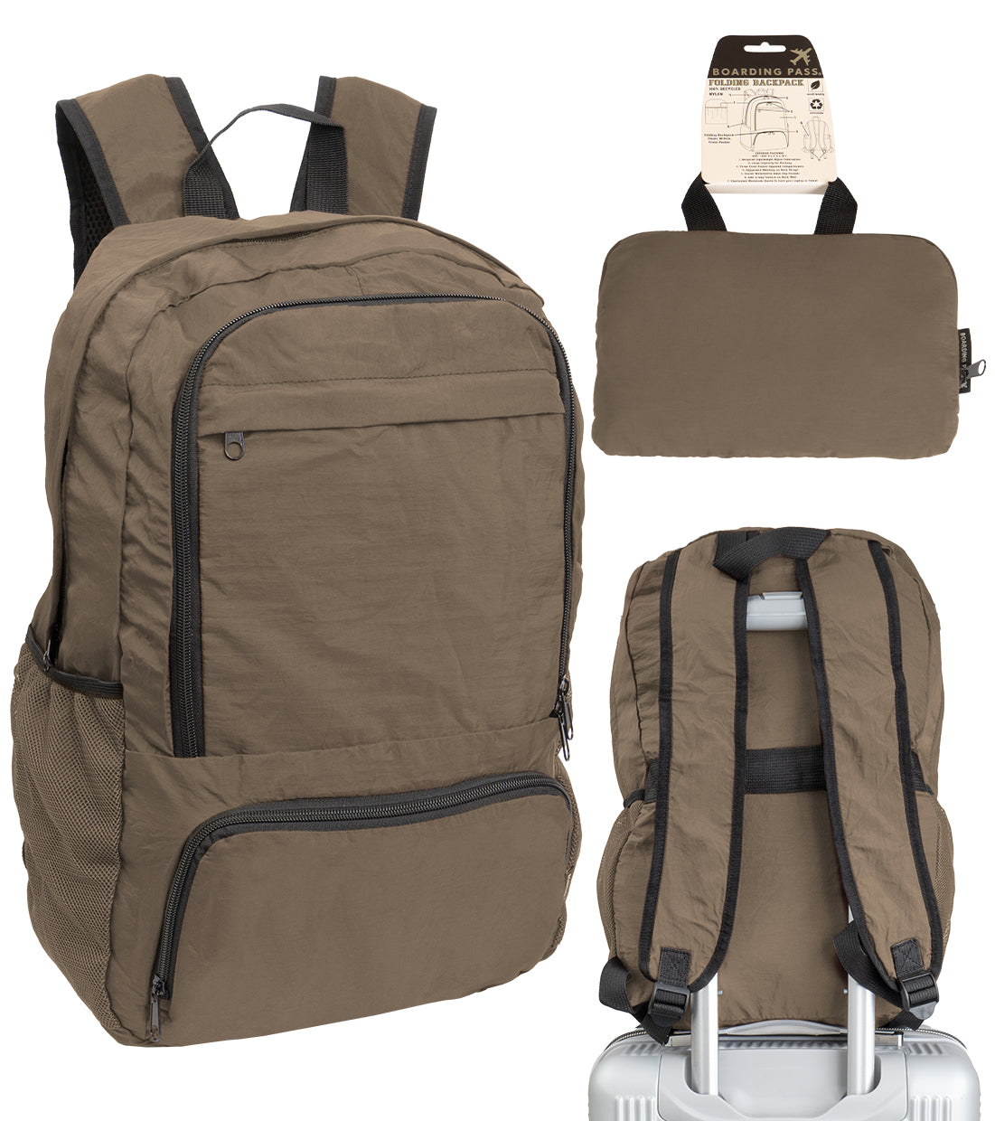 Boarding Pass Recycled Foldable & Packable Pouch Multi Compartment Backpack