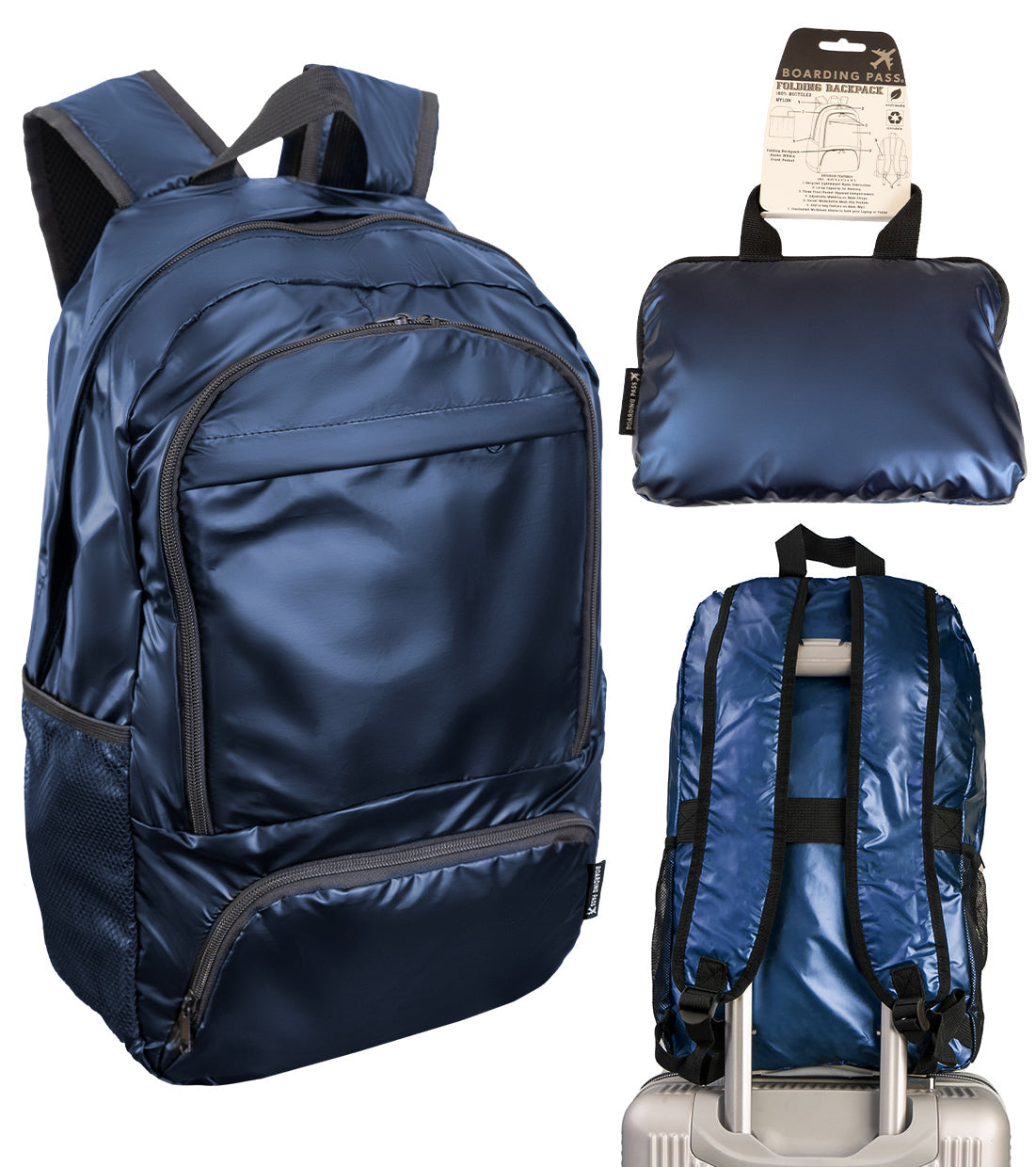 Boarding Pass Recycled Metallic Foldable & Packable Pouch Multi Compartment Backpack