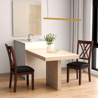Set of 2 Dining Chair with Backrest and Padded Seat-Brown