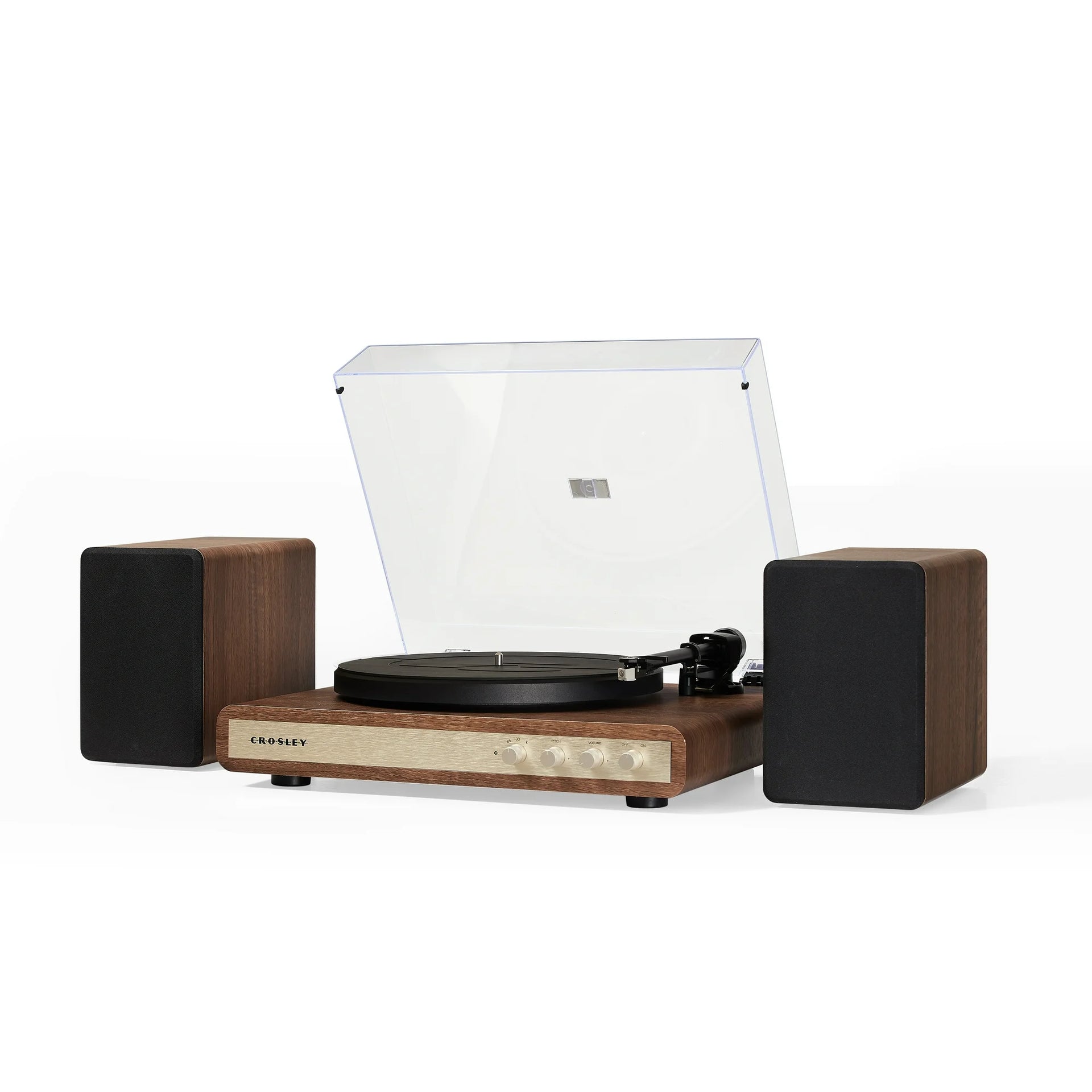 Crosley C65 Record Player with Speakers and Wireless Bluetooth - Audio Turntables (Walnut/Gold)