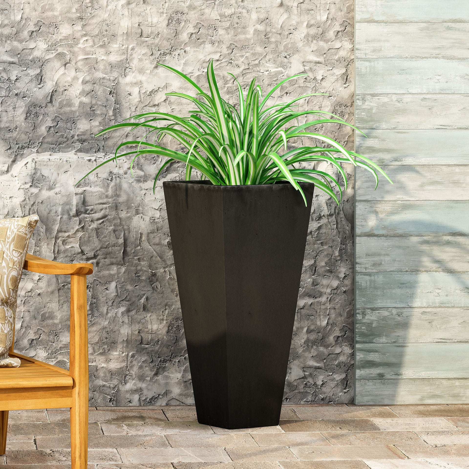 13' x 28.5 Outdoor Modern MGO Cast Stone Planter, Black