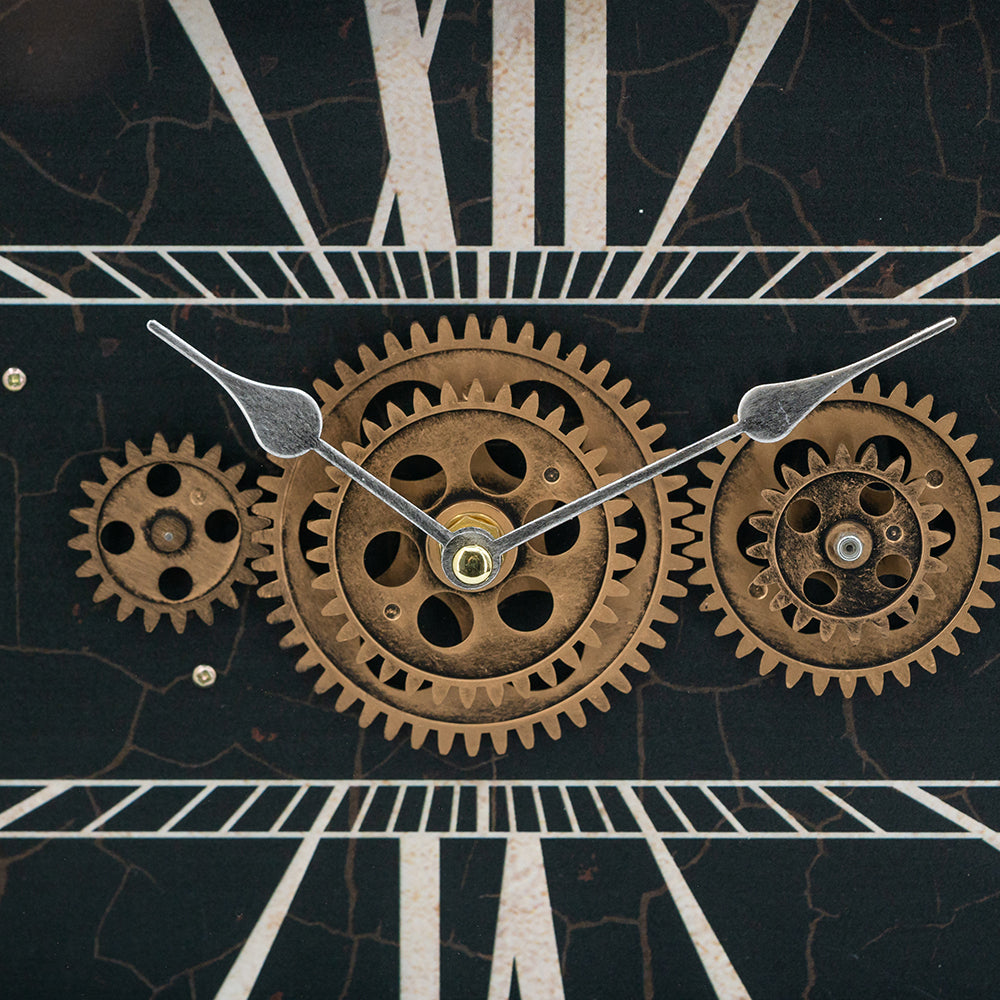 17.5x3x13' Decorative Black and Gold Gear Table Clock